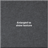 A square dark gray textured material sample with the centered text 'Enlarged to show texture' on a white background.