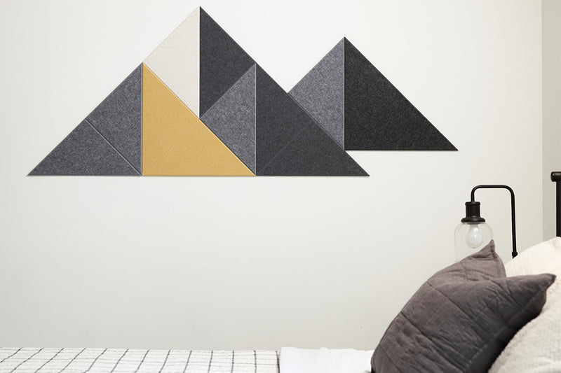 Felt Right Mini Shaded Mountain Design Installed Above Bed.