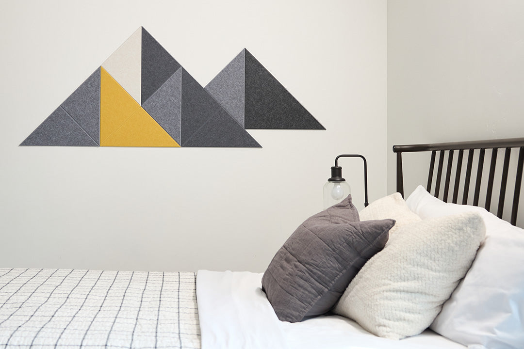 Felt Right Mini Shaded Mountain Design Installed Above Bed.