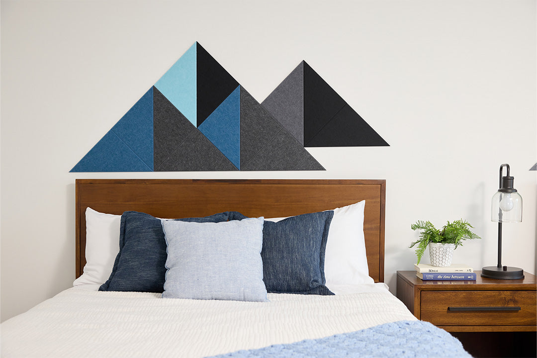 Felt Right Mini Shaded Mountain Design Installed Above Bed.