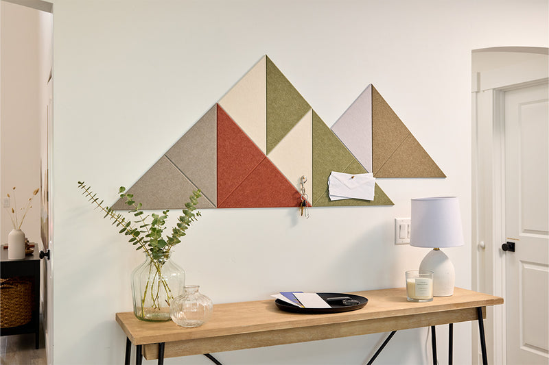Felt Right Mini Shaded Mountain Design Installed in Entryway Above a Table.