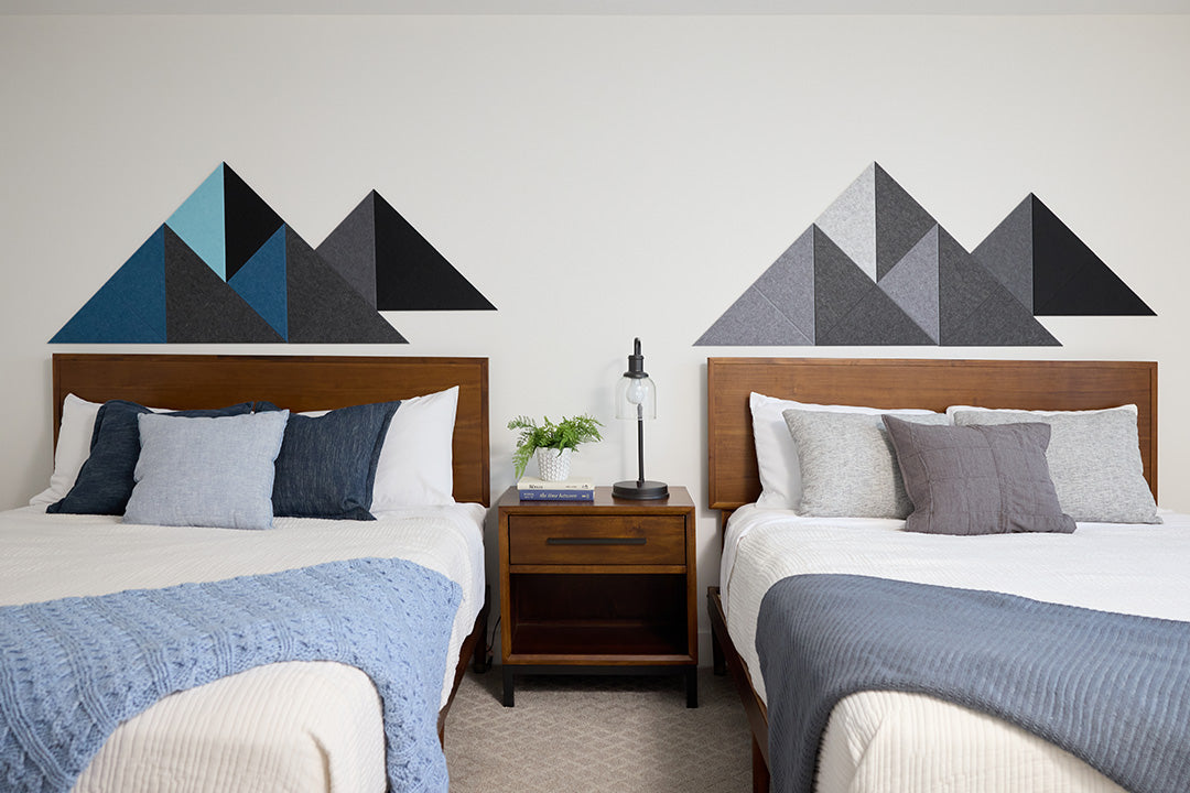 Felt Right Mini Shaded Mountain Design Installed Above Bed.