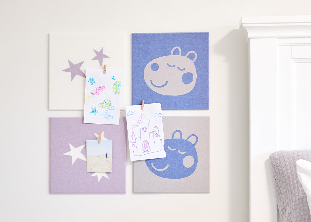 Suzy Sheep Felt wall tiles on wall