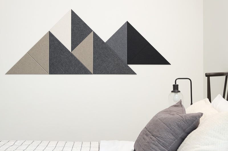 Felt Right Mini Shaded Mountain Design Installed Above Bed.