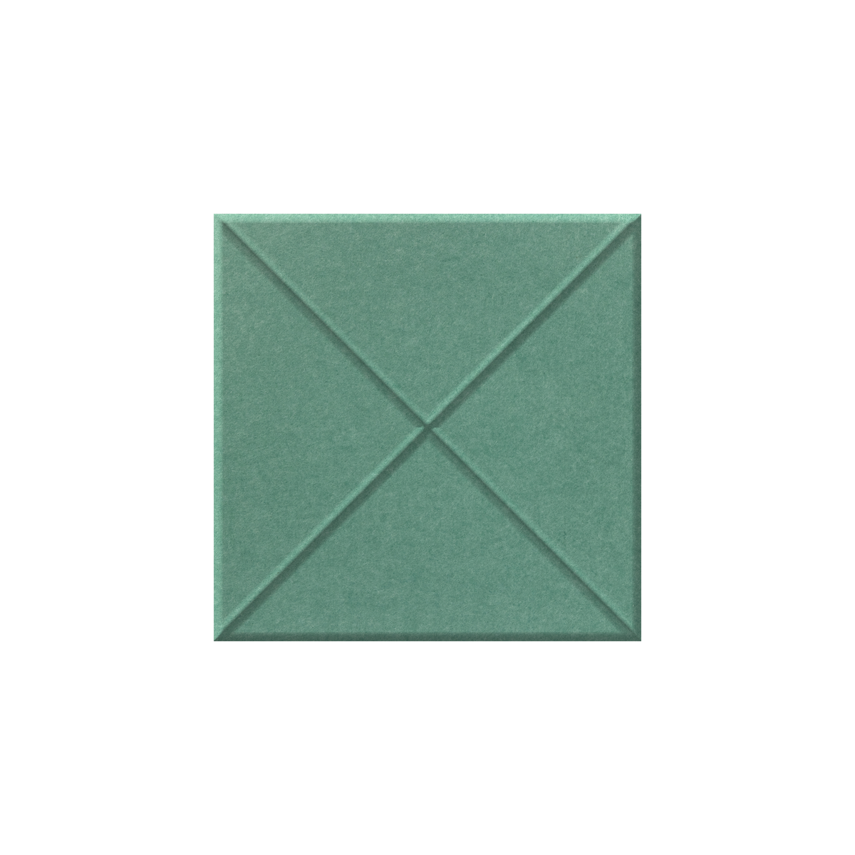 A square sage green textured panel with a stitched geometric pattern of intersecting diagonals, shown on a plain white background.