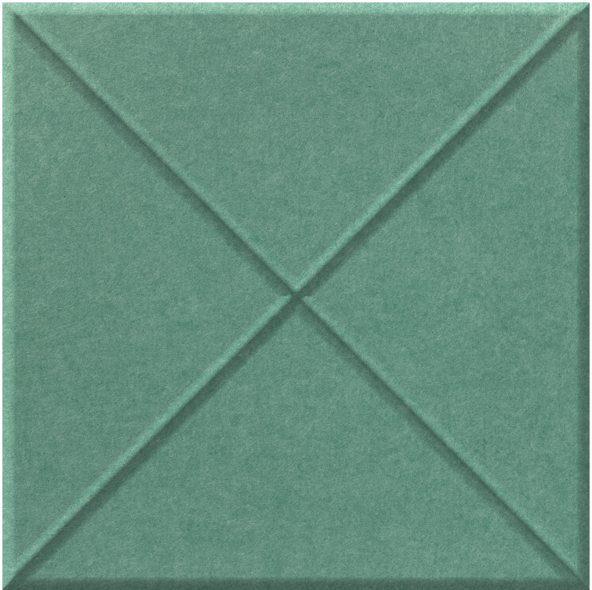 Sage green square tile with raised cross pattern creating four triangular sections.