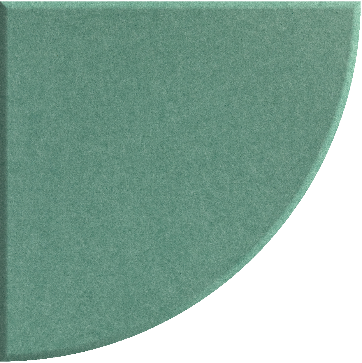 Teal green quarter circle tile with curved edge and matte finish.