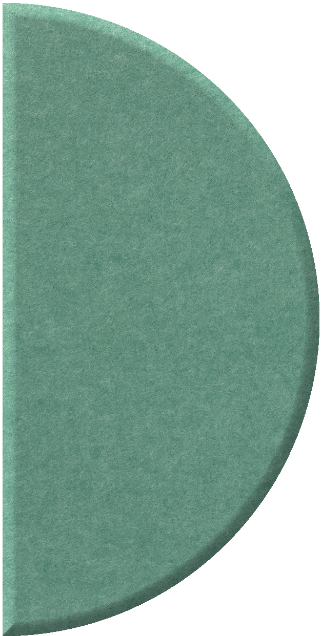 Green half circle tile with curved edge and textured surface.