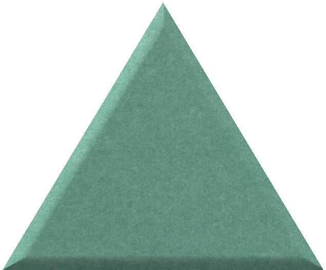 Sage green triangle tile with textured surface and beveled edges.