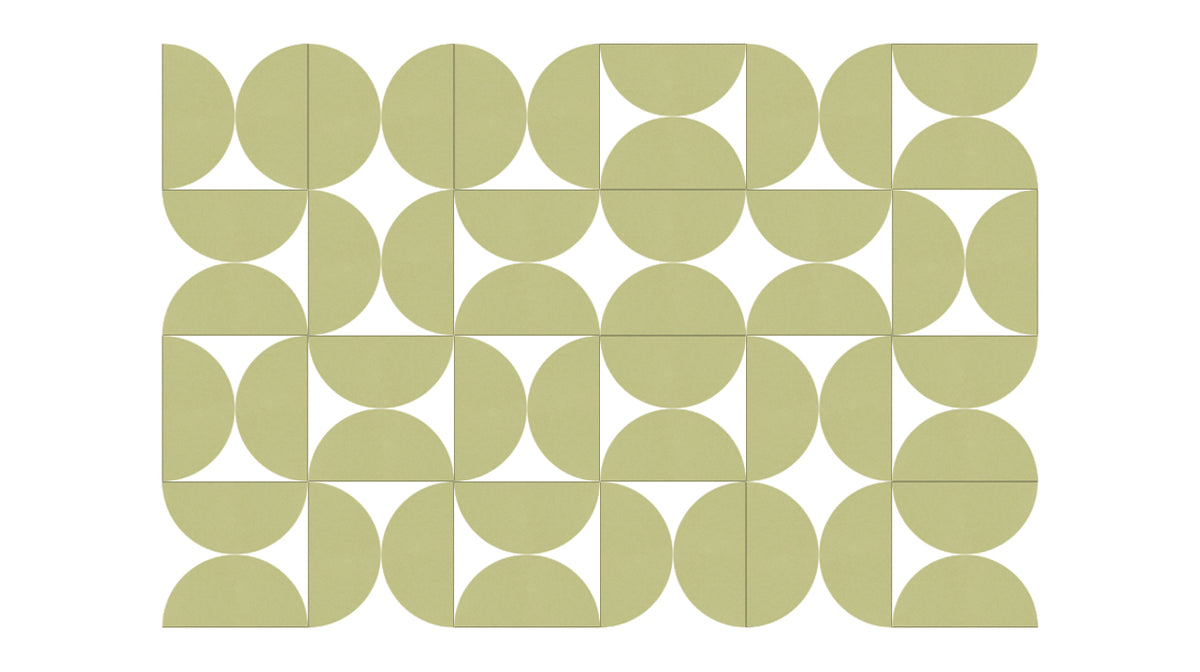 A Felt Right Wall Design using half circles in a shade of green to create a geometric art.