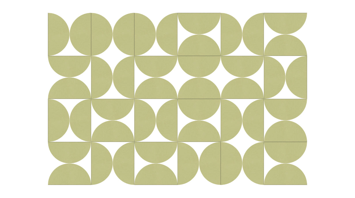 A Felt Right Wall Design using half circles in a shade of green to create a geometric art.