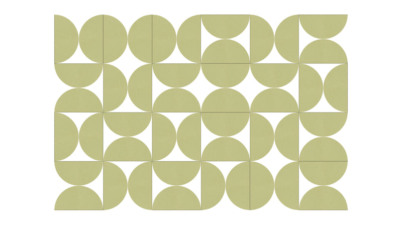 A Felt Right Wall Design using half circles in a shade of green to create a geometric art.