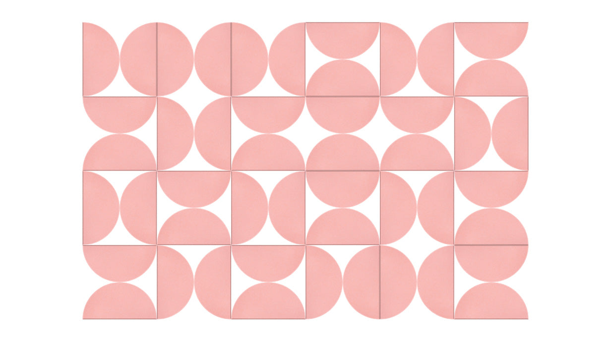 A Felt Right Wall Design in a pink shade using half circles to create a geometric shape