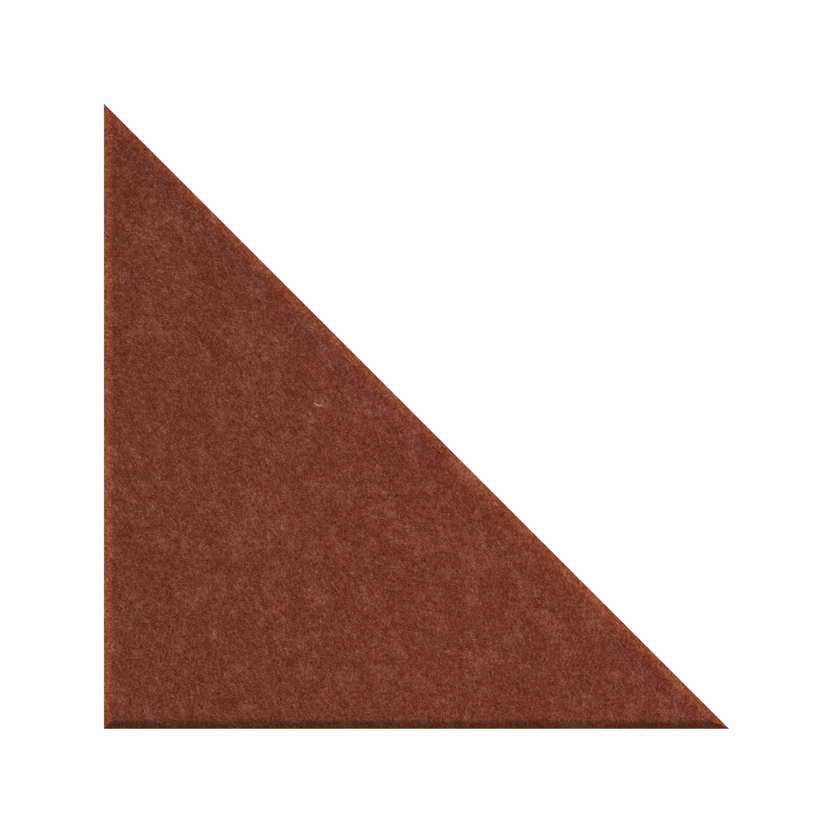 A brown felt or fabric triangular swatch with a textured surface, isolated on a solid white background.