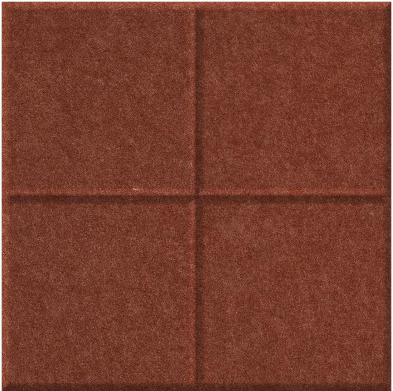 Terracotta tile divided into four equal squares with a textured surface and raised grid lines separating each section.