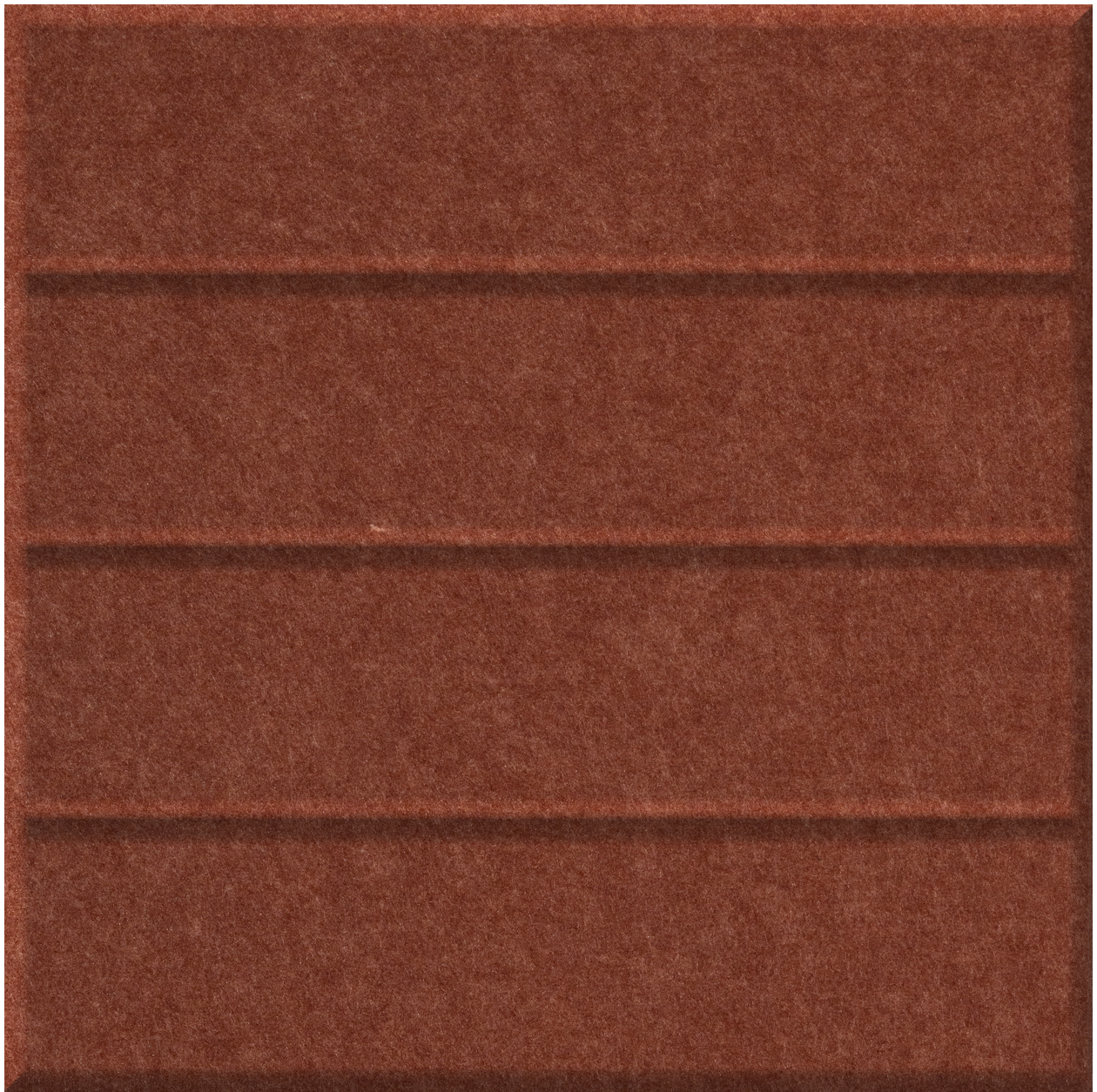 Rust-red tile with horizontal grooved lines creating parallel sections across the surface.