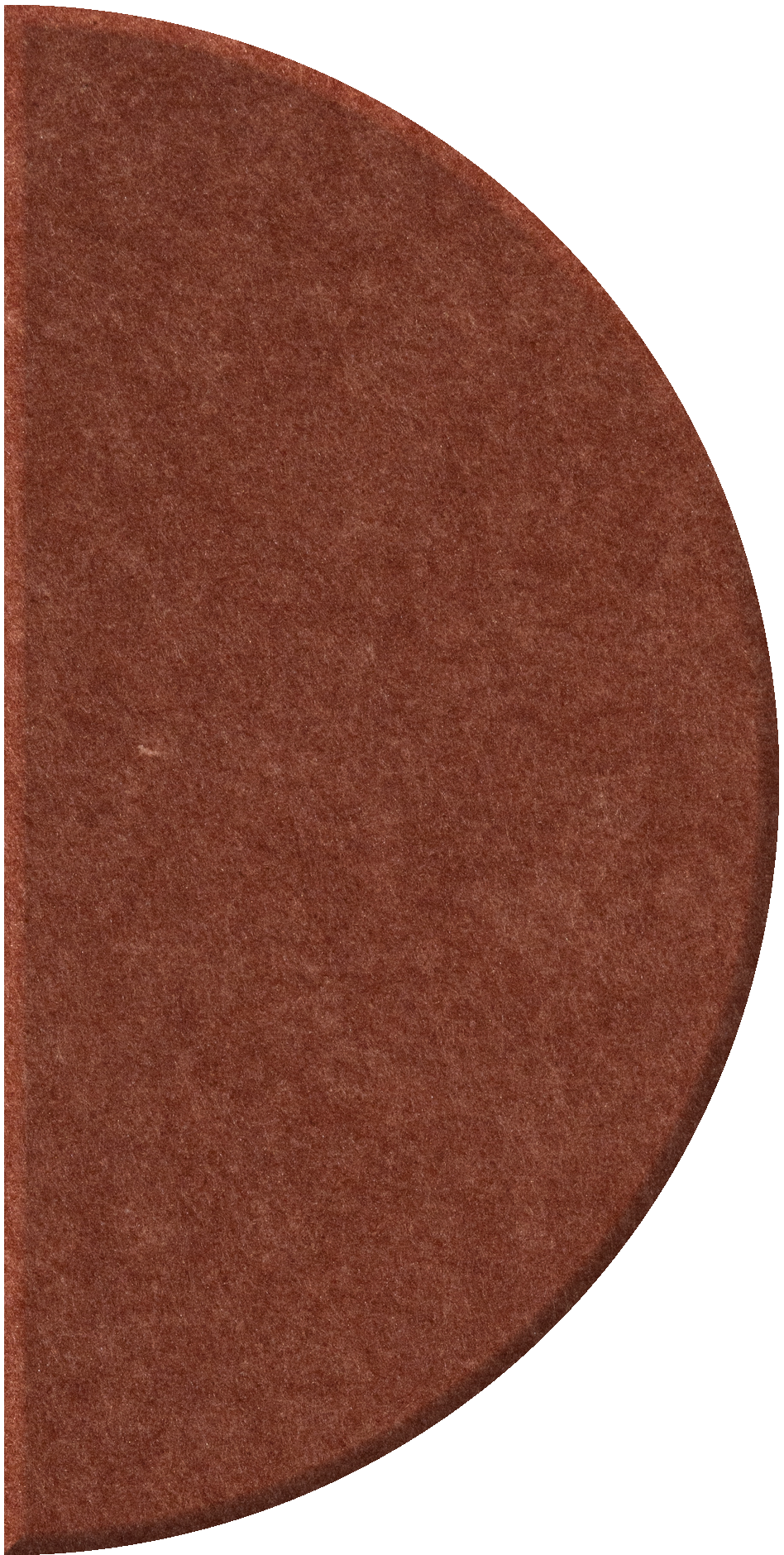 Half-circle tile with textured terracotta surface and curved edge.