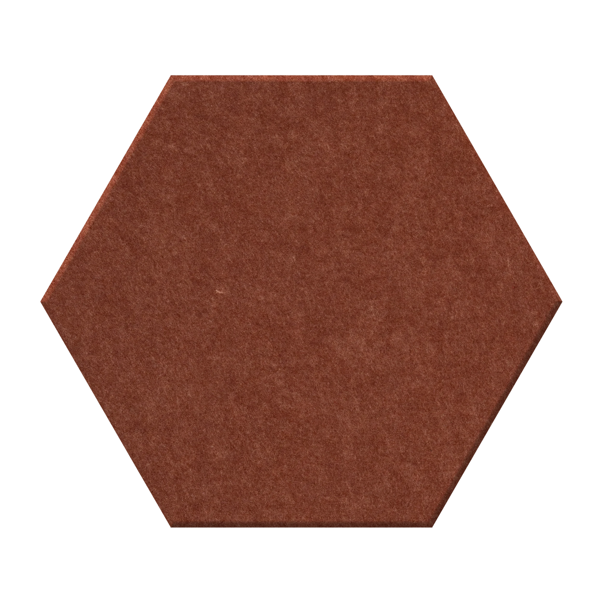 A hexagonal terracotta brown felt or fabric swatch shown on a plain white background.