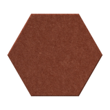 A hexagonal terracotta brown felt or fabric swatch shown on a plain white background.