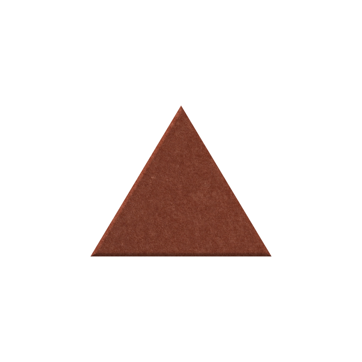 A textured, triangular brown powder or pigment sample centered on a plain white background.