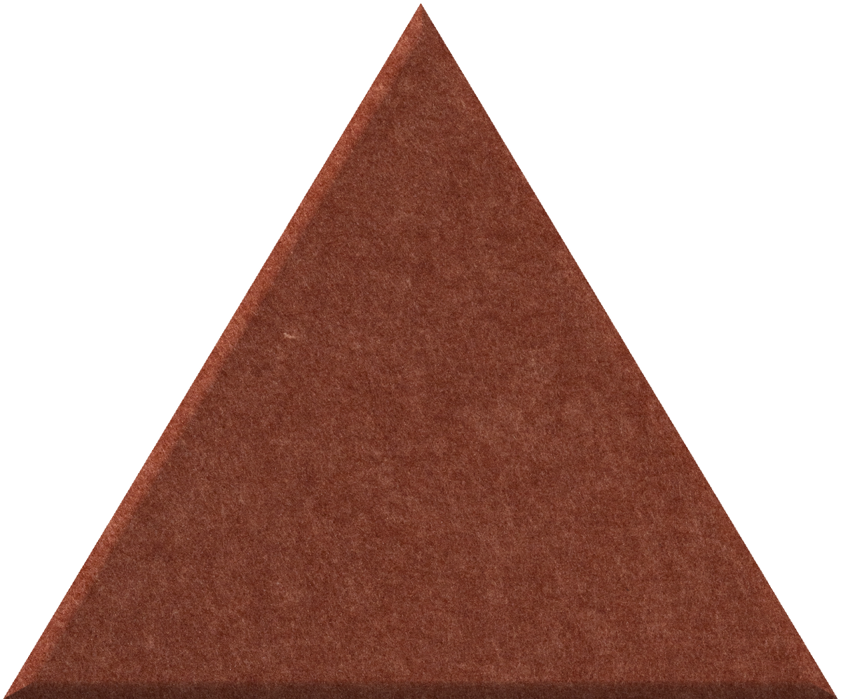 Rust-red triangle tile with textured surface and pointed apex.