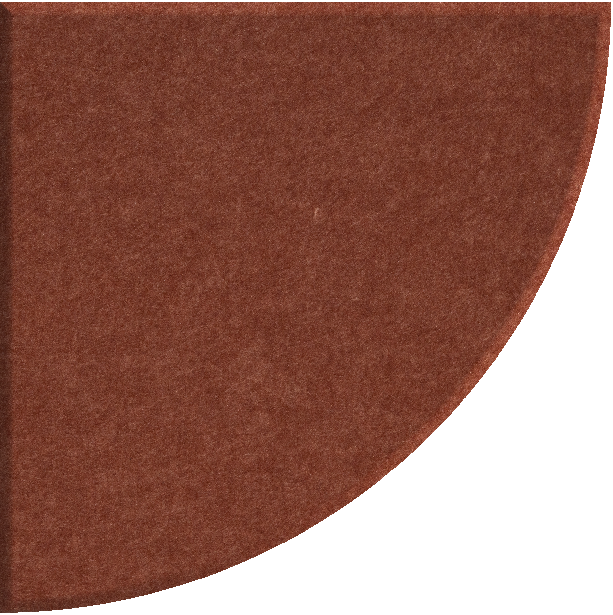 Rust-red quarter circle tile with textured surface and curved edge.