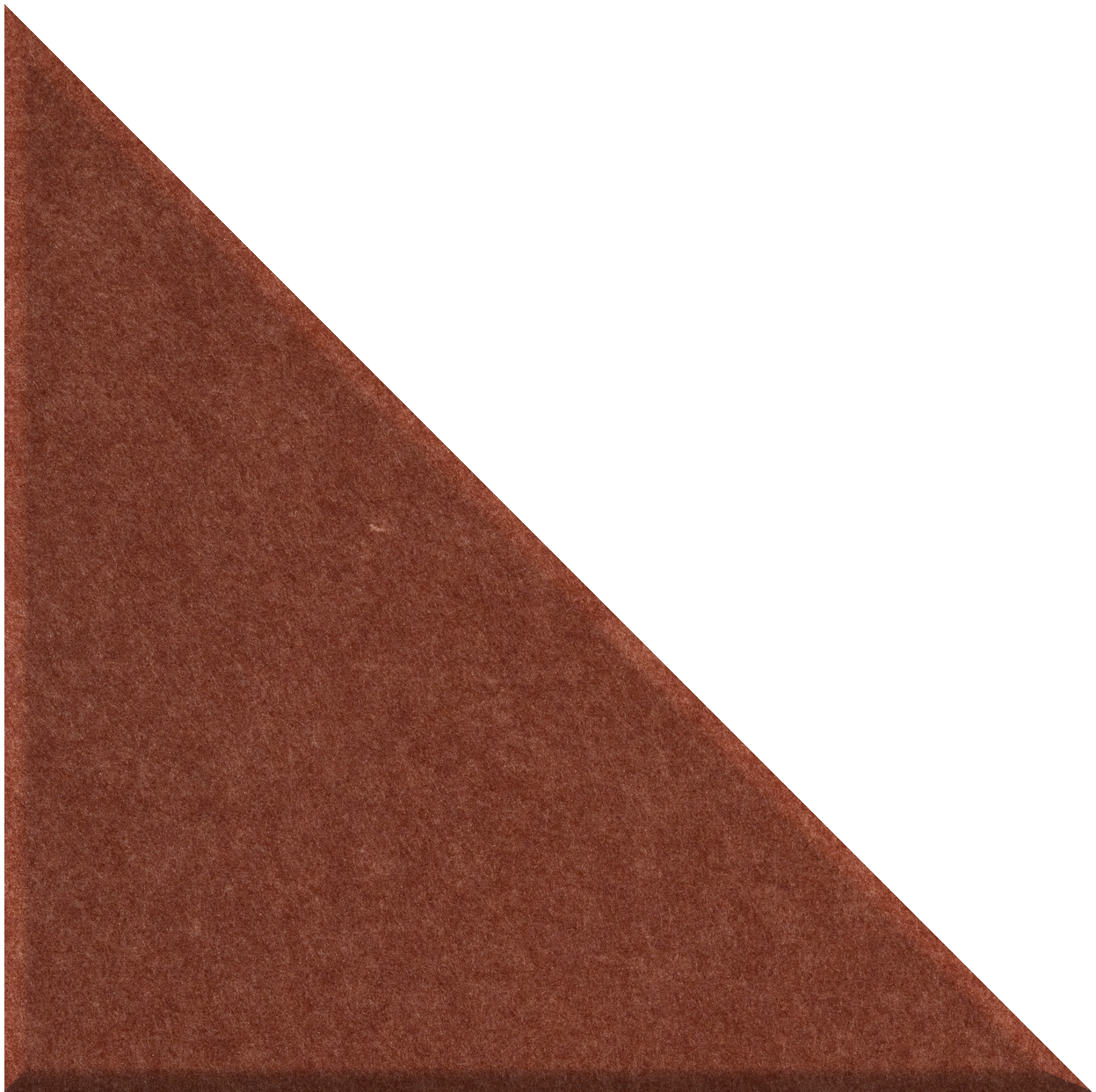Terracotta right triangle tile with textured surface.