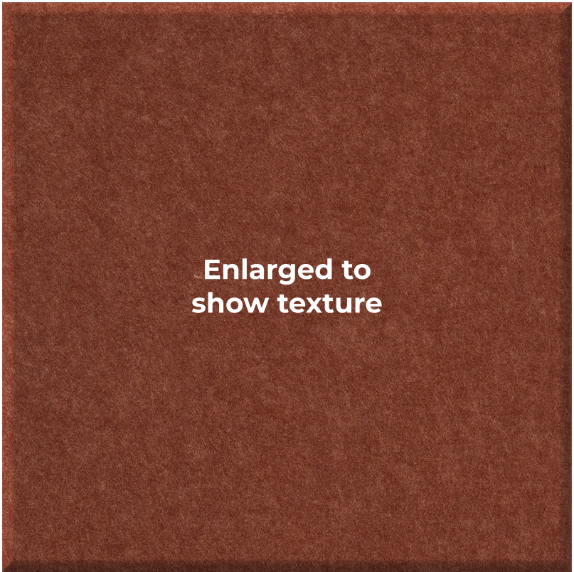 A square brown textured material sample with the centered text 'Enlarged to show texture' on a white background.