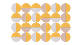 A Felt Right modern design geometric shapes in  yellow, and white colors displayed in a bedroom or an entry way