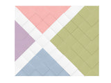 Colorful quilt with geometric pattern on a white background