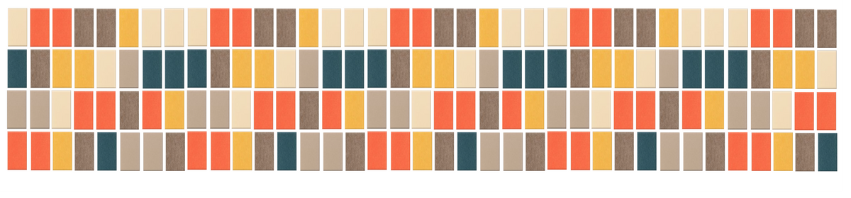 Repeating pattern of small rectangular tiles in autumn colors including red, orange, yellow, tan, gray, and dark blue arrange