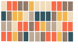 Mosaic pattern with repeating tiles in cream, coral, gold, taupe, and teal colors arranged in four horizontal rows.