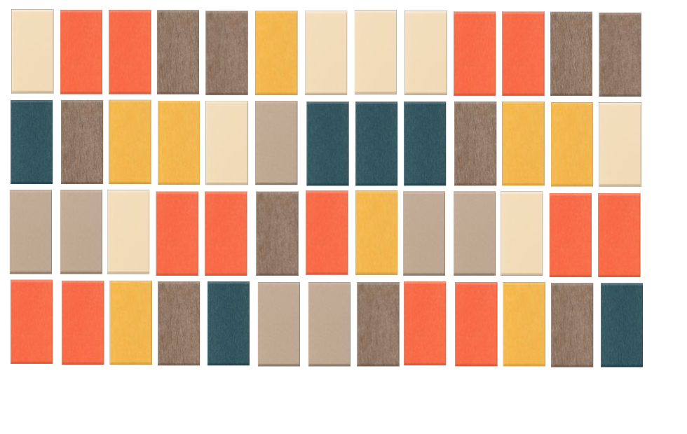 Mosaic pattern with repeating tiles in cream, coral, gold, taupe, and teal colors arranged in four horizontal rows.