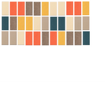 Grid of rectangular tiles in cream, coral, gold, brown, and teal colors arranged in three rows.