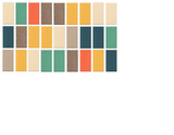 Grid of 27 colored tiles in beige, green, teal, brown, coral, and gold arranged in three rows.