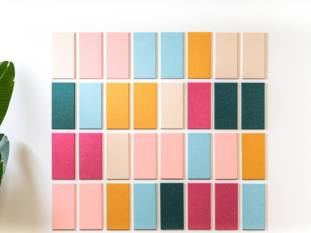 Grid of colorful square tiles on a white background