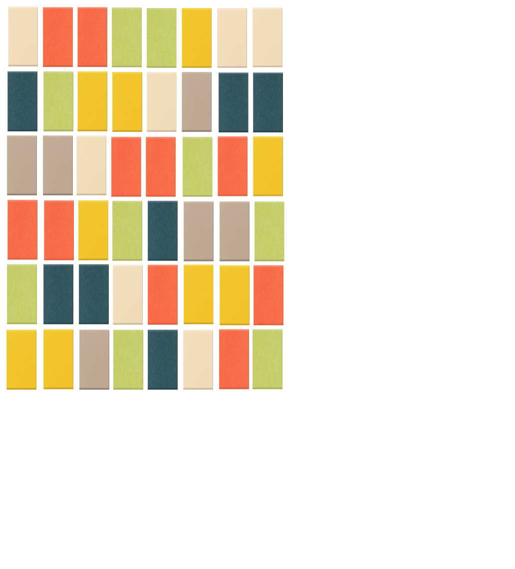 Grid mosaic pattern with autumn-colored rectangles in cream, coral, yellow, green, tan, and teal.