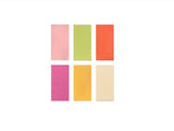 Set of six colorful rectangular sticky notes on a white background