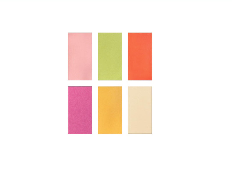 Set of six colorful rectangular sticky notes on a white background