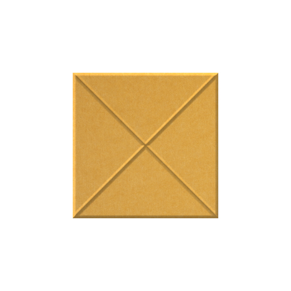 A square golden-yellow textured tile or patch with a diagonal X design in the center, isolated on a solid white background.