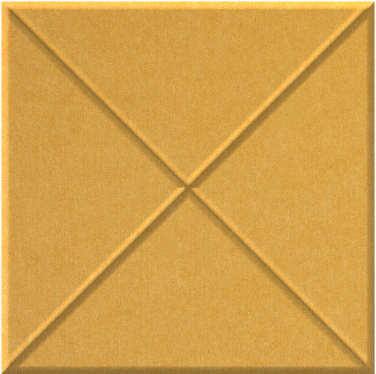 Gold-colored tile with raised cross pattern dividing surface into four triangular sections.
