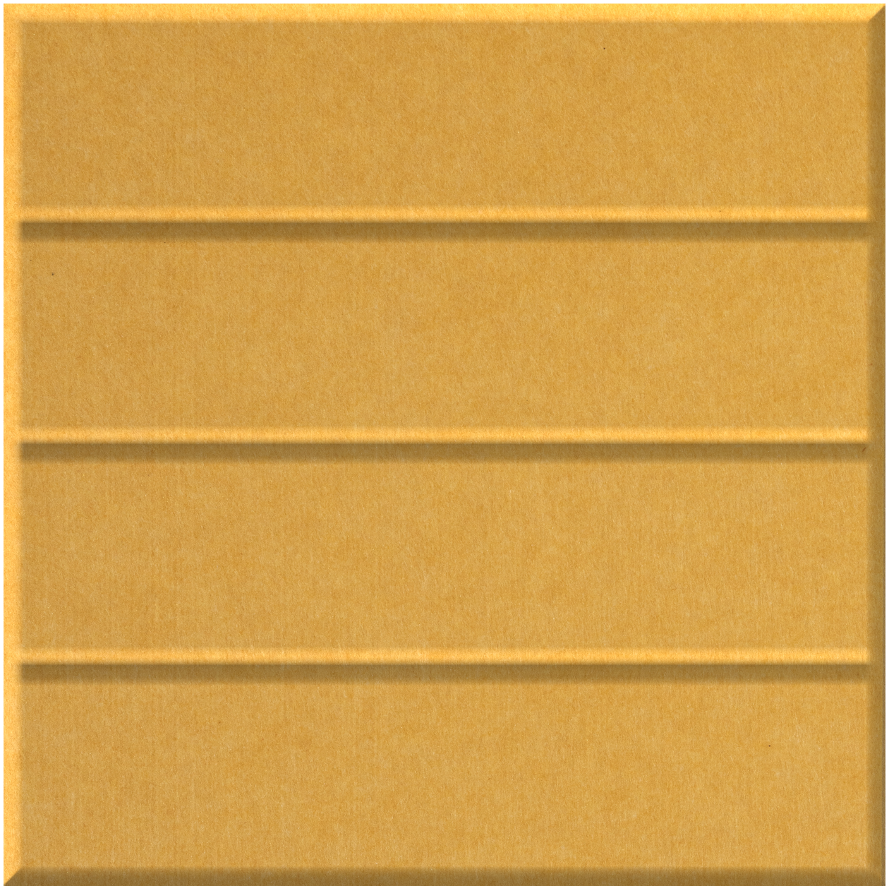 Gold square tile with four horizontal embossed lines creating parallel sections across the surface.