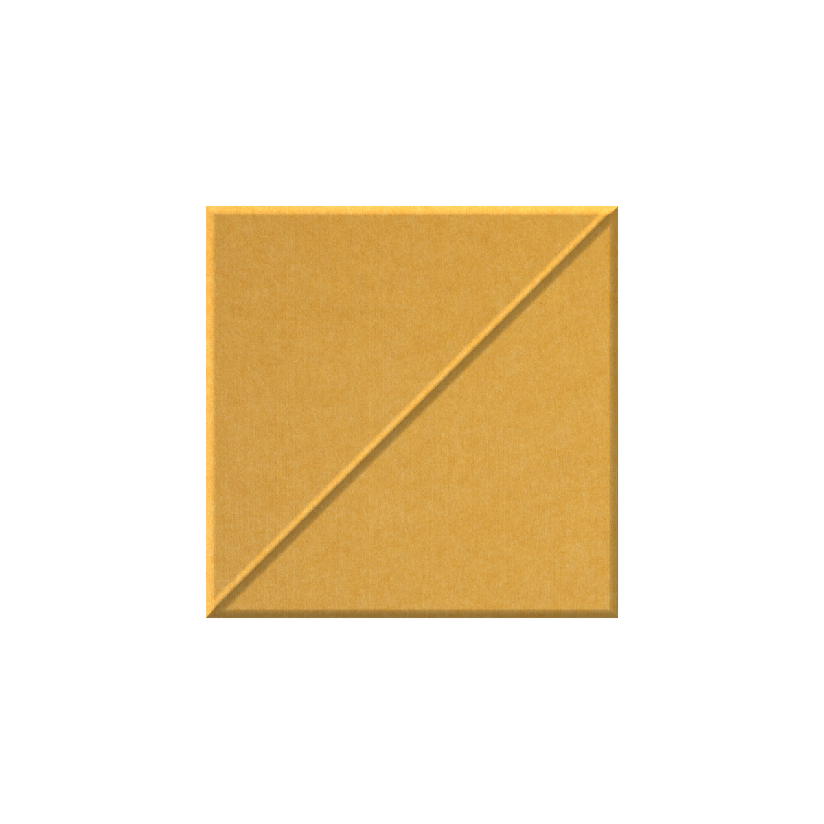 A square gold-colored textured tile with a diagonal line running from corner to corner, centered on a plain white background.