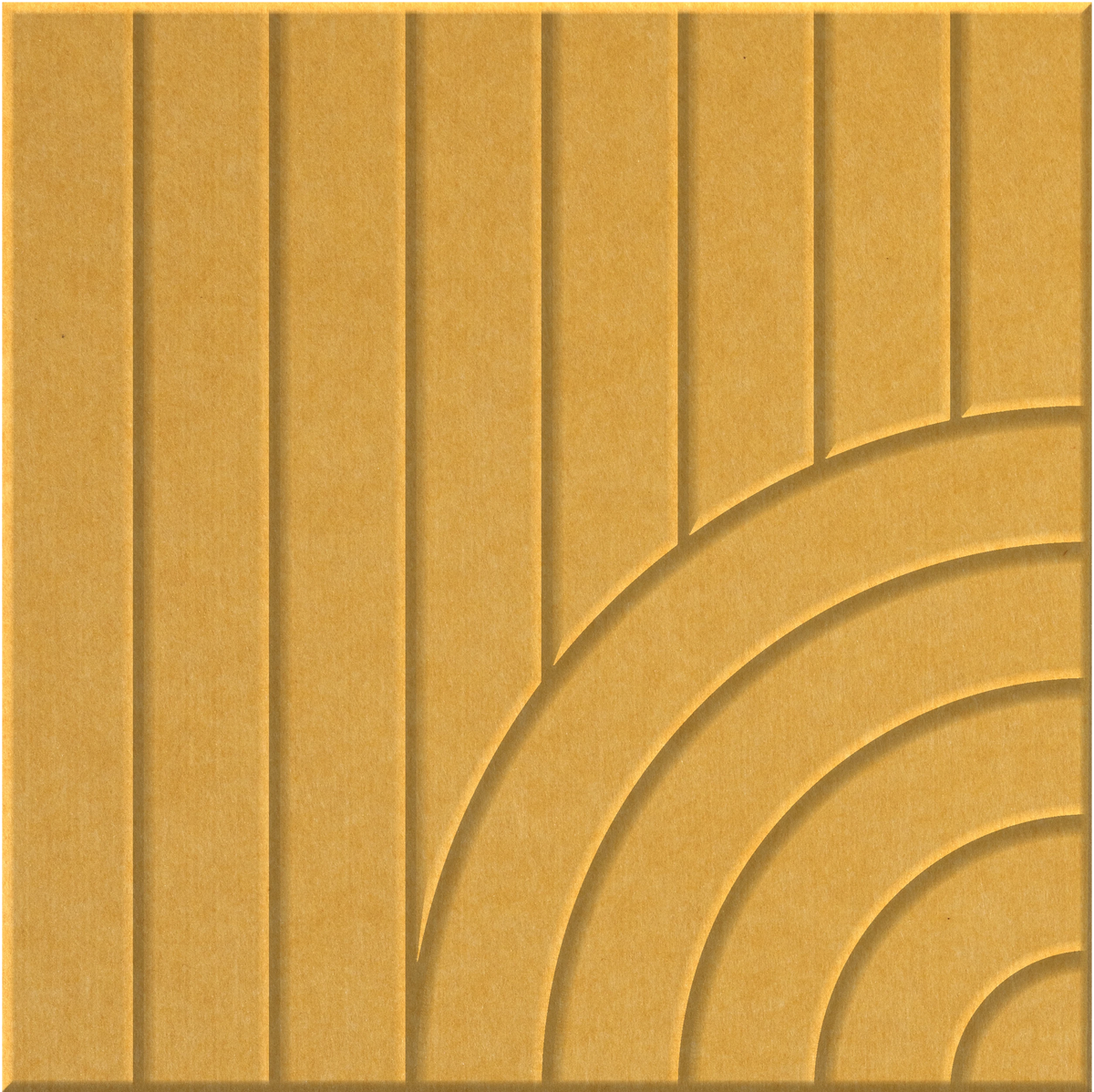 Mustard 9mm Engraved Tangent felt sample with concentric quarter circle grooves