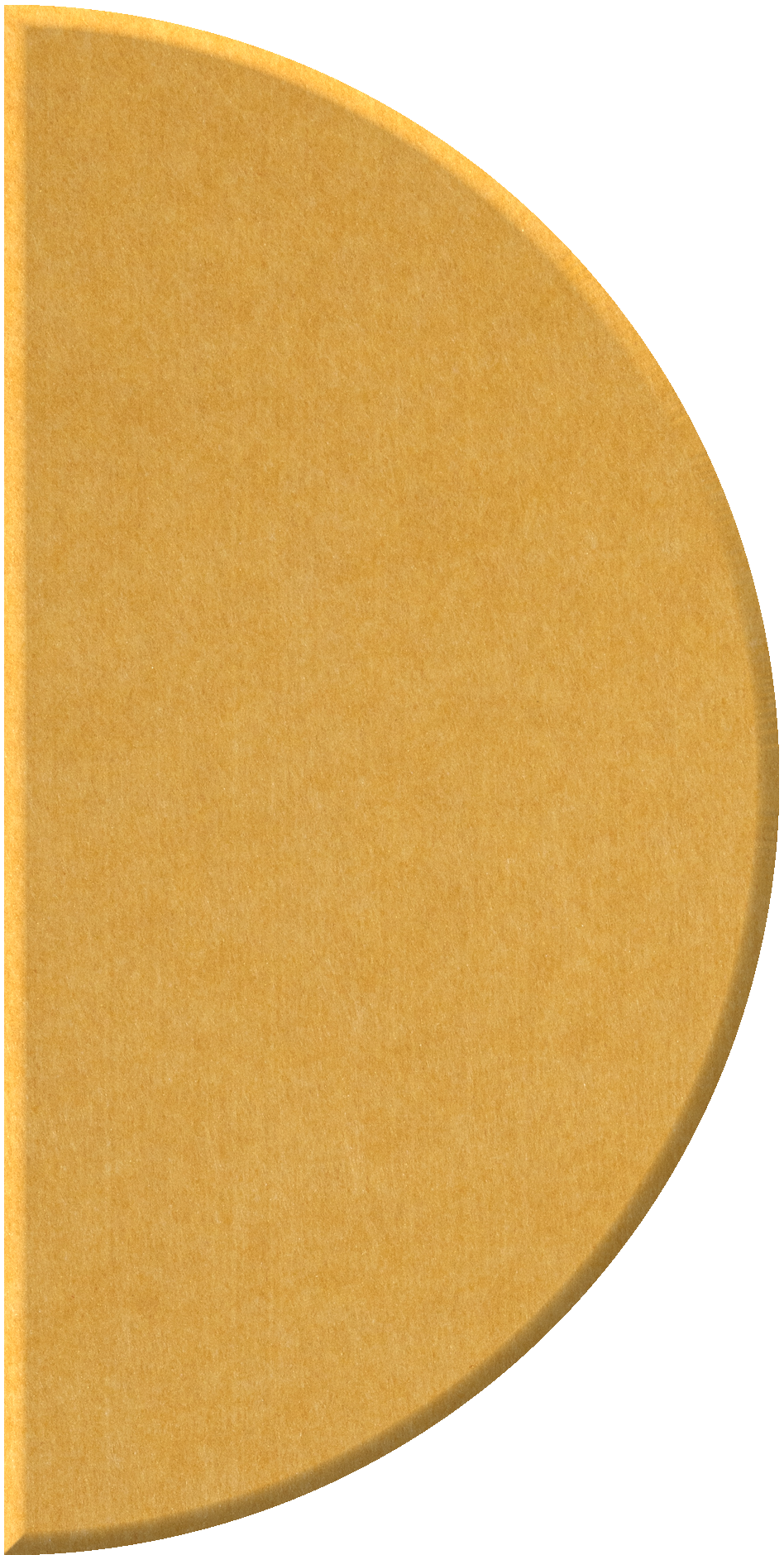 Golden yellow half-circle tile with curved edge and textured surface.