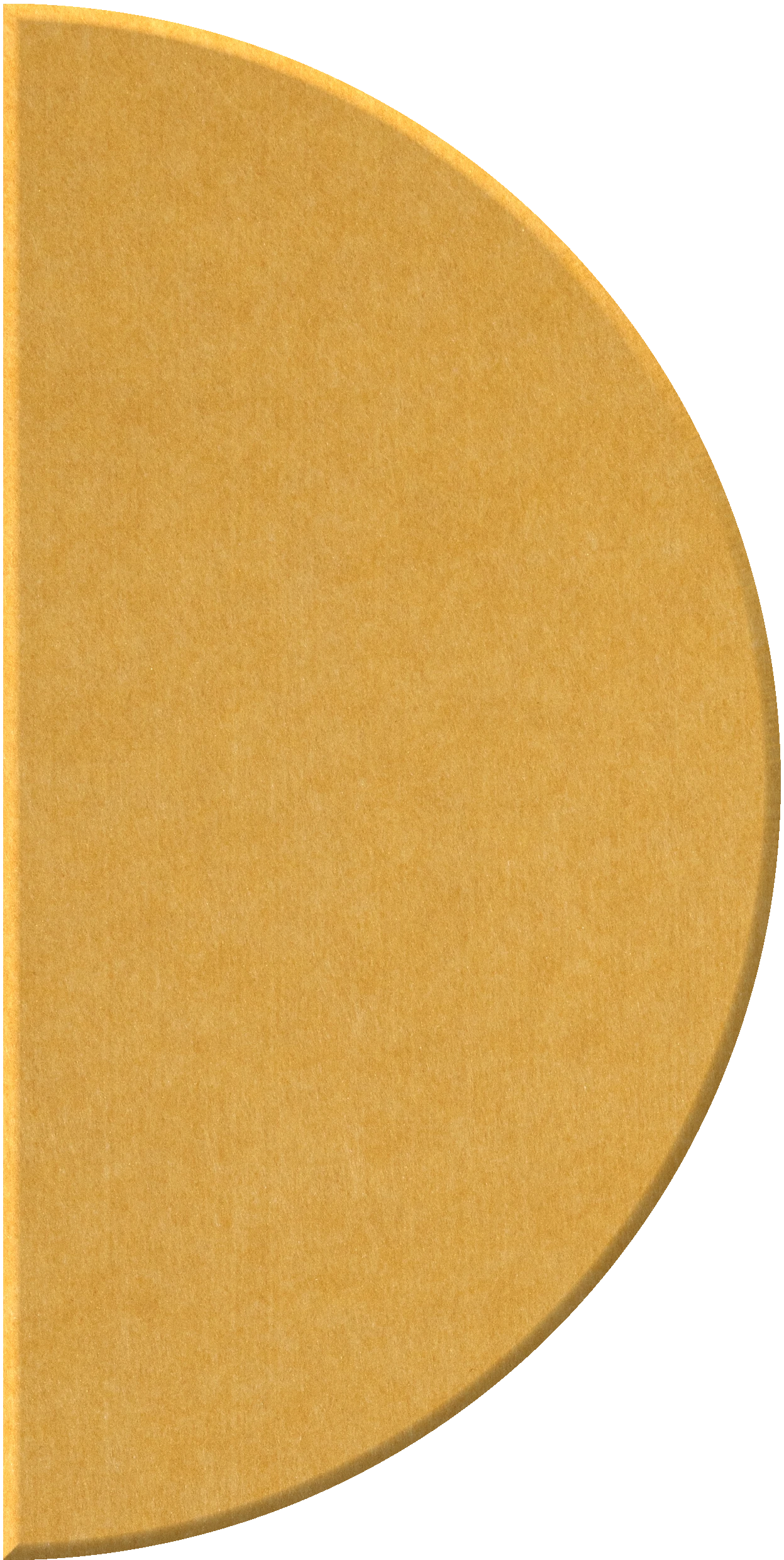 Half circle ceramic tile in golden yellow with a matte textured surface.