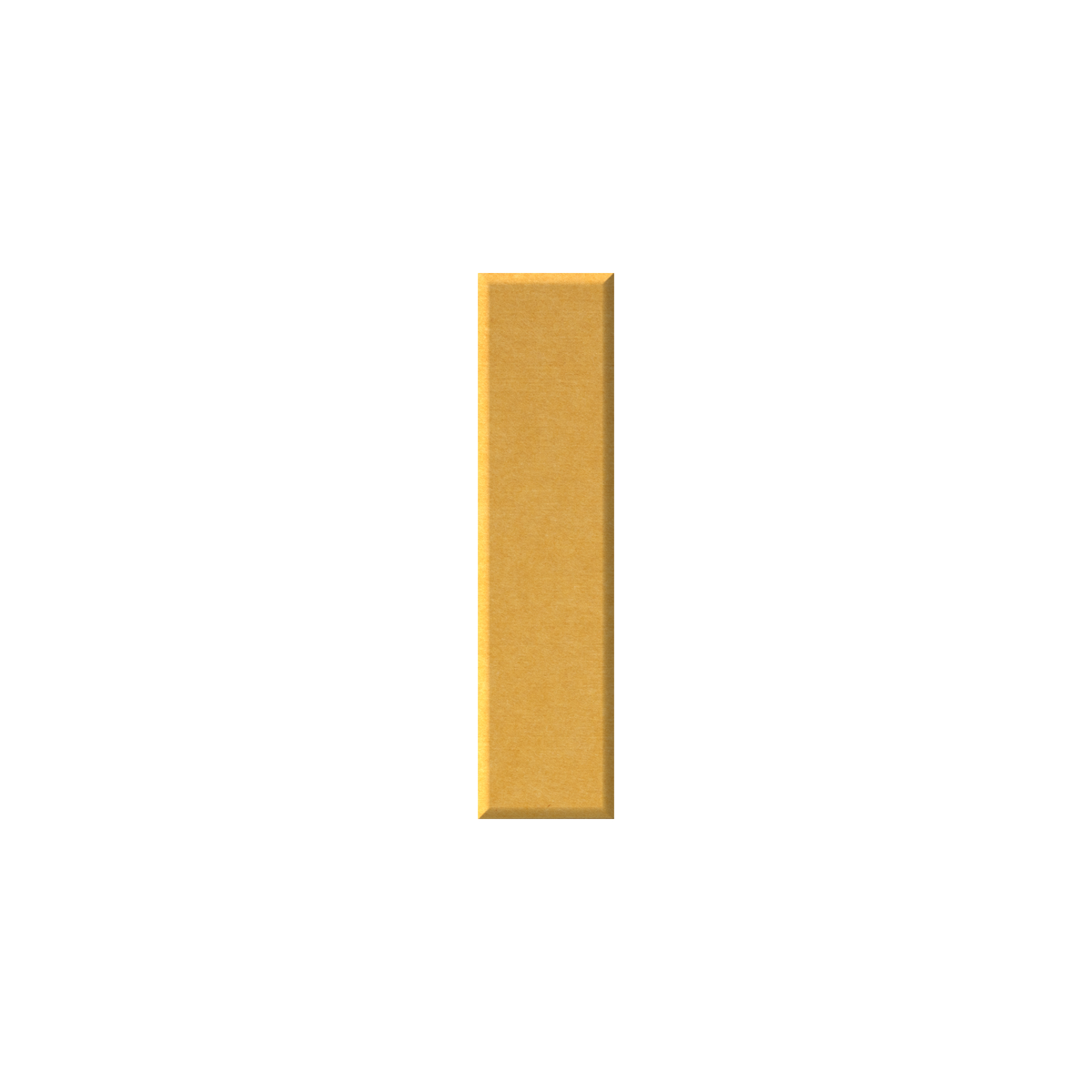 A single rectangular gold-colored tile or panel with a subtle beveled edge, centered on a solid white background.