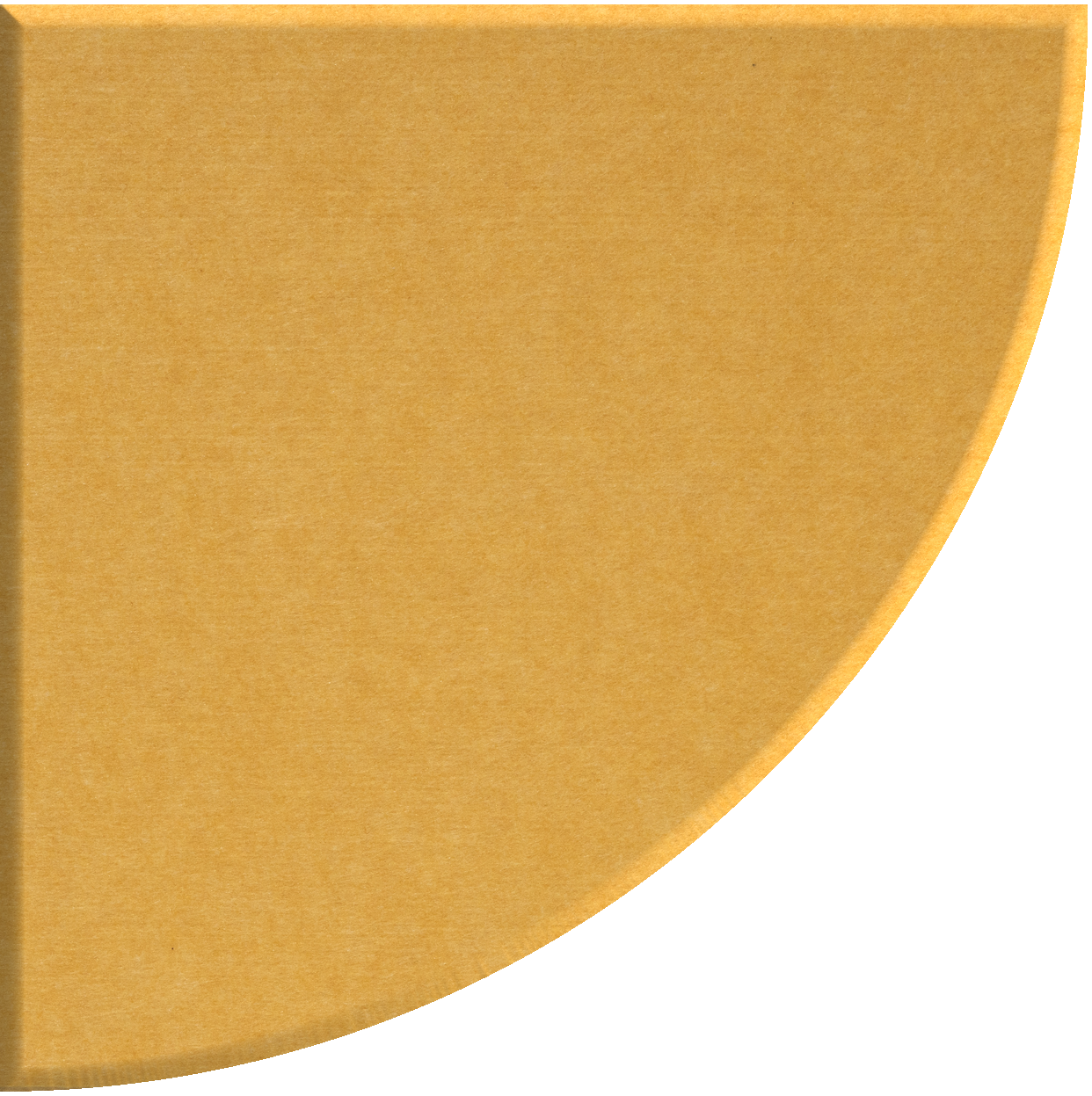 Golden yellow quarter circle tile with curved edge and textured surface.