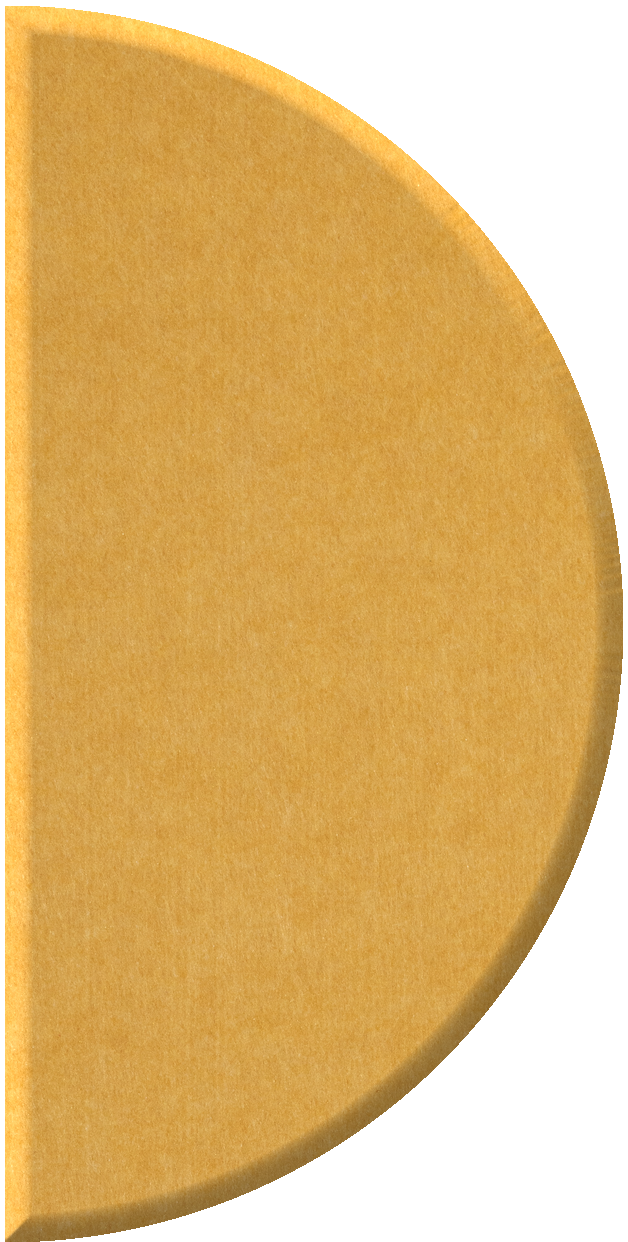 Golden yellow half-circle tile with curved edge and textured surface shown at angle.