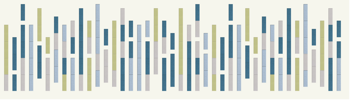 Vertical striped pattern in blue, gray, and sage green tones on neutral background.